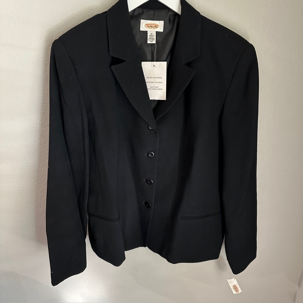 NWT Talbots Black Wool Crepe Blazer 4 button Suit Jacket Woman’s 16 sz Large